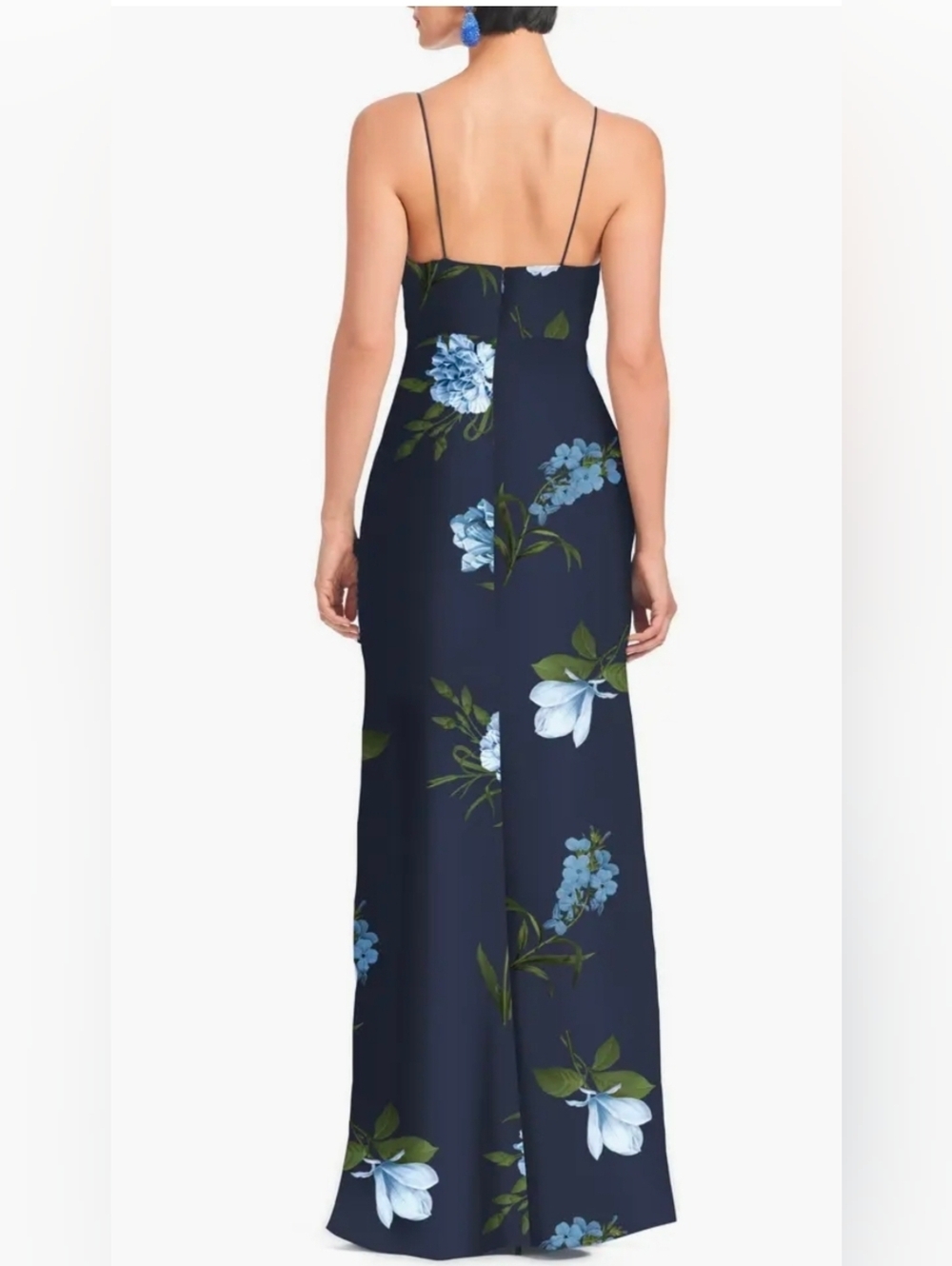 NWOT Sachin + Babi Floral Navy Blue A-Line, V-Neck Maxi Dress W/ Straps Sz 14 - Picture 3 of 14